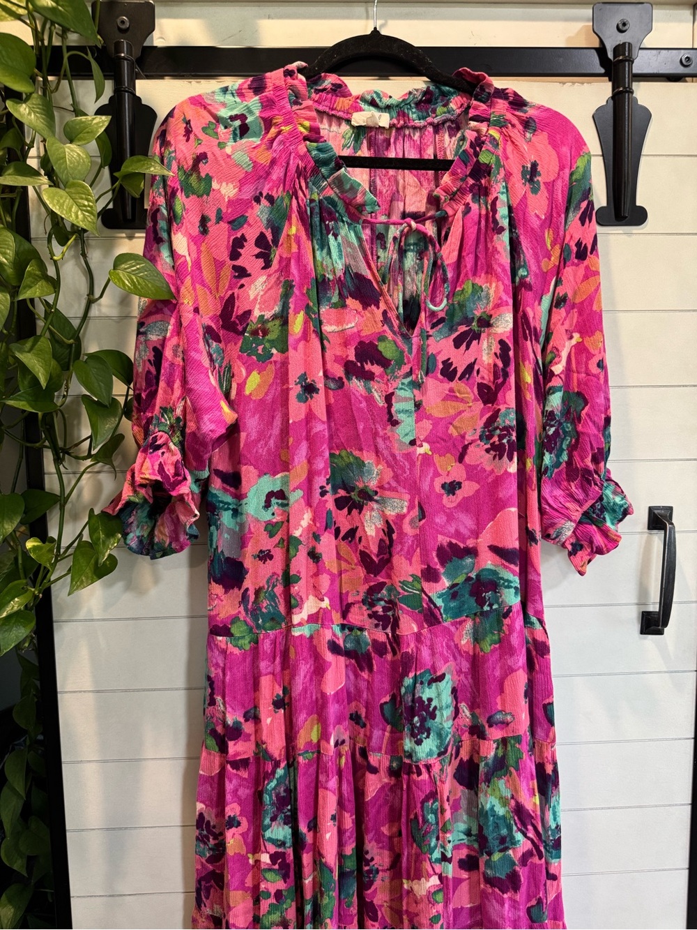 easel Fuchsia Floral Tiered Maxi Dress